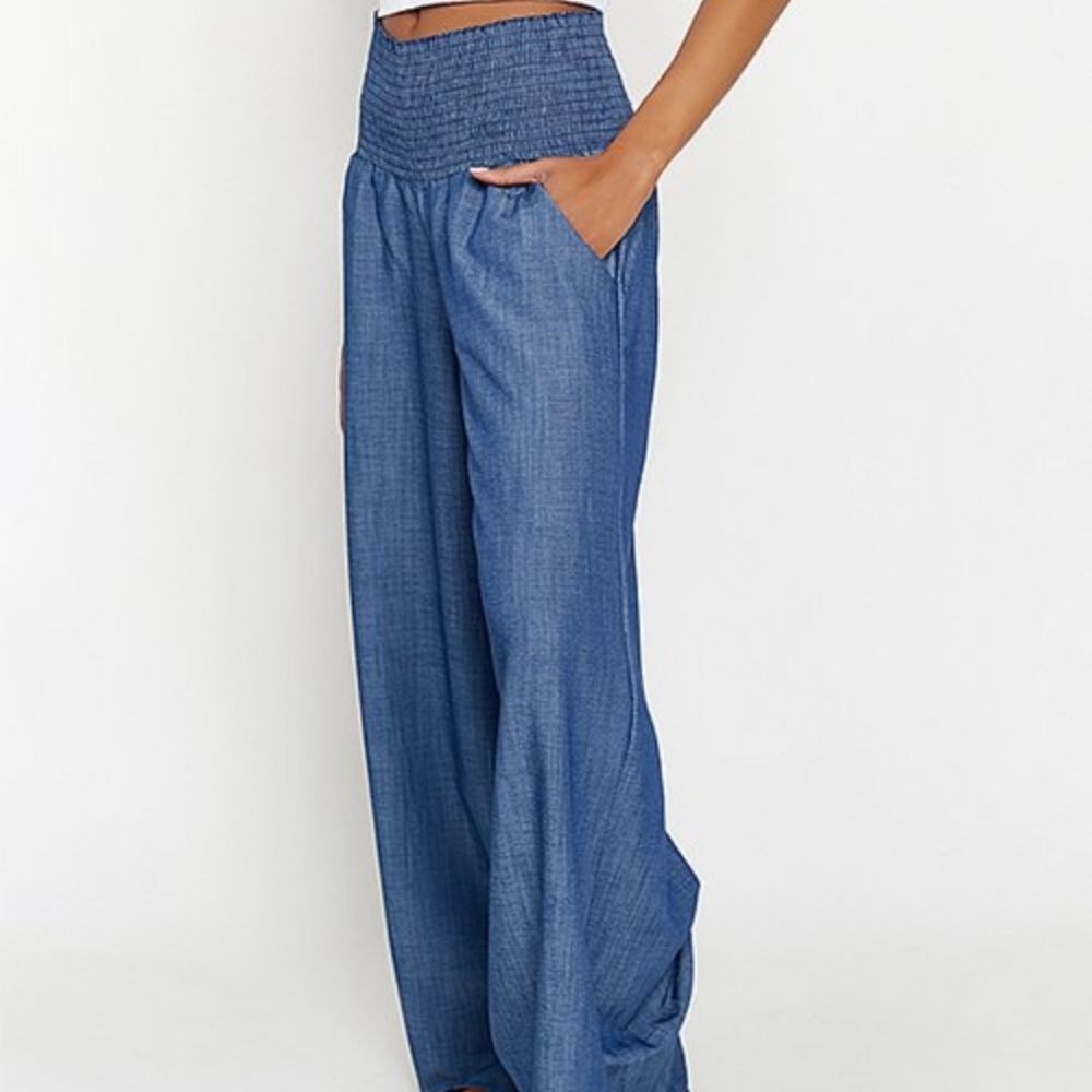 Indigo Wide Elastic-Waist Palazzo Pants